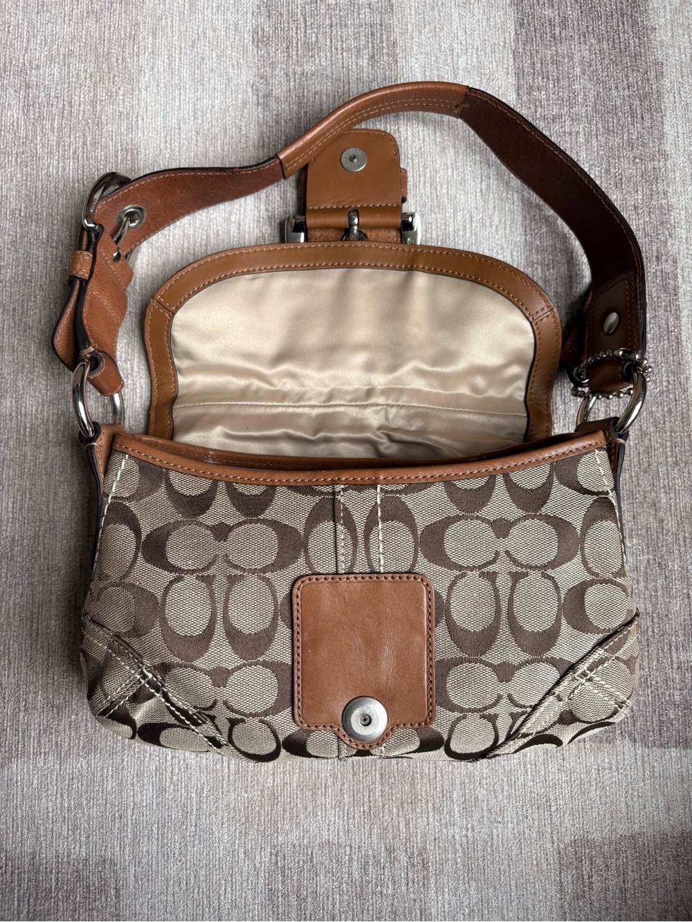COACH Khaki Tan Brown Signature Jacquard Soho Buckle Flap Shoulder Bag F11860 - Picture 7 of 10